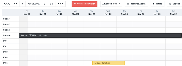 creating a reservation from the calendar tab